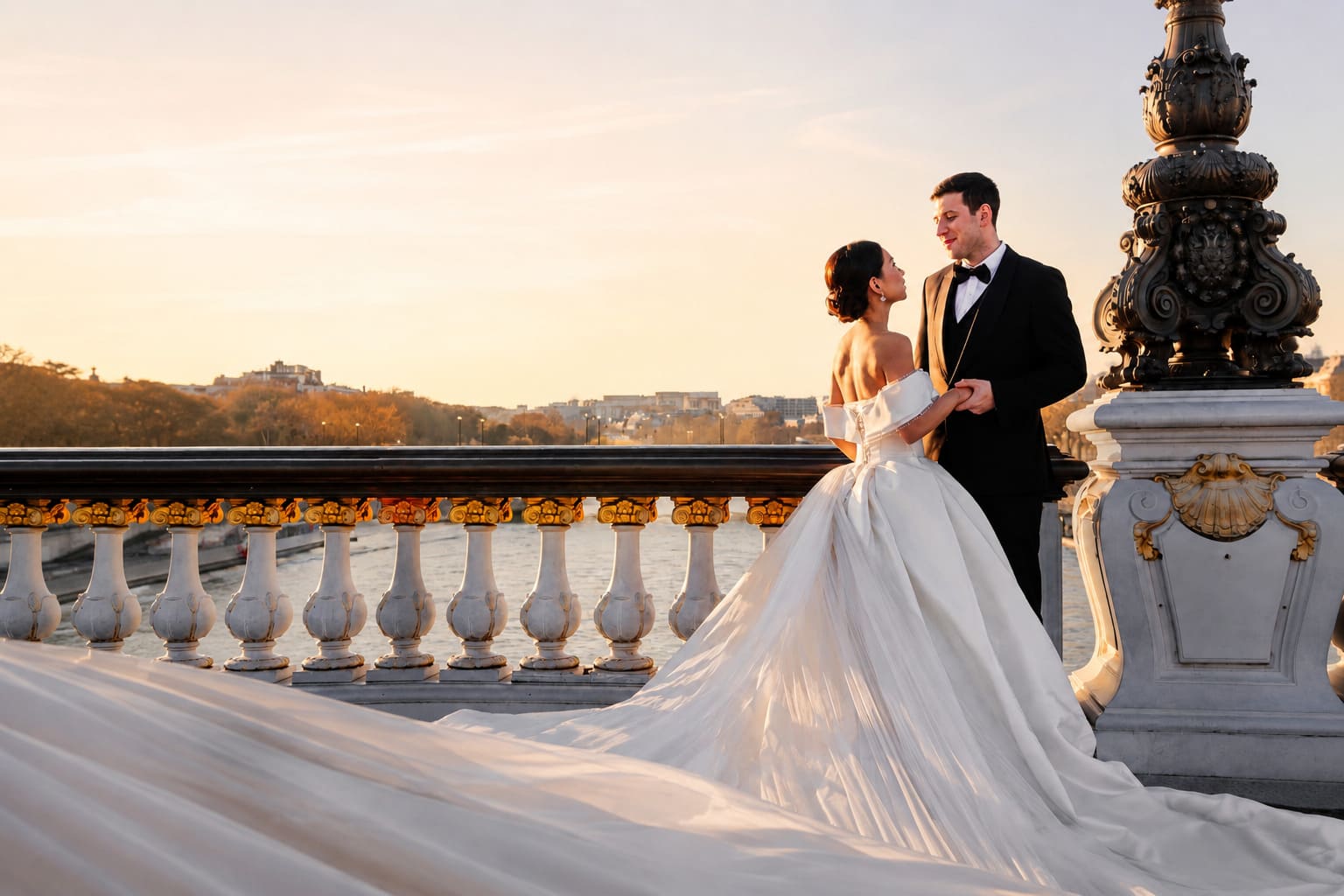 Novios en el puente de Paris