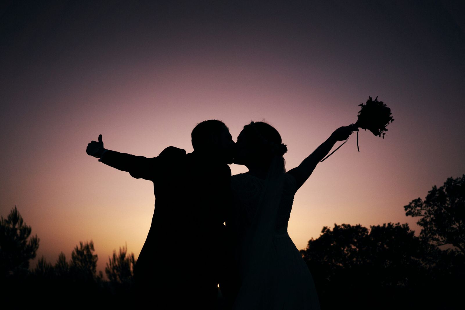 Fotógrafo de boda, puesta de sol, silueta, Madrid